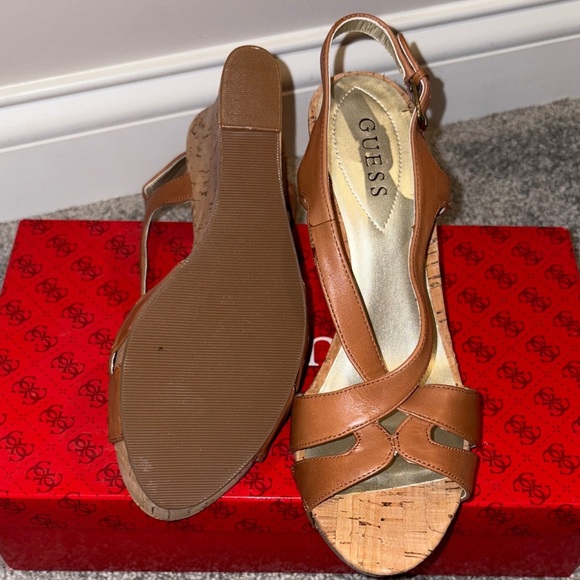 Guess Tan Leather Wedge Sandals - Picture 3 of 4